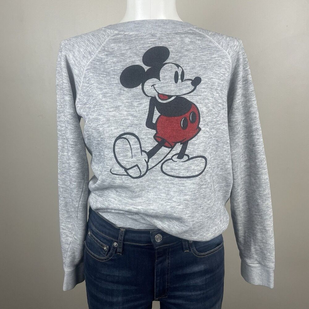 Disney Gray Crewneck Sweatshirt with Classic Mickey Graphic and Red Shorts